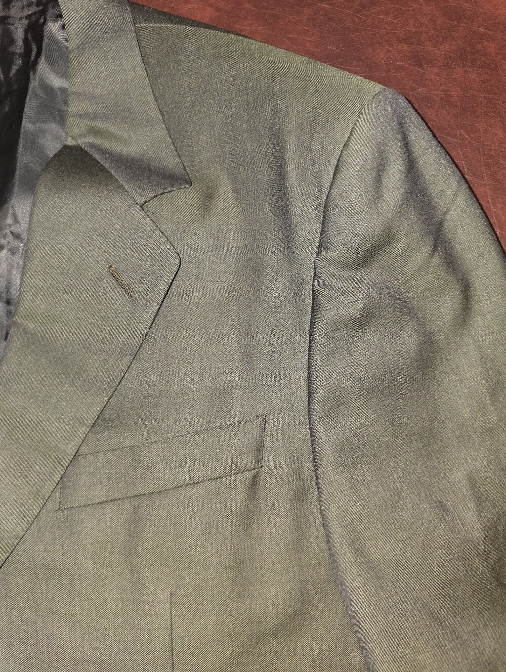 Canali EU 54R / US 44R Loro Piana Tasmania IWS Super 120s Olive Wool Suit - Picture 4 of 12